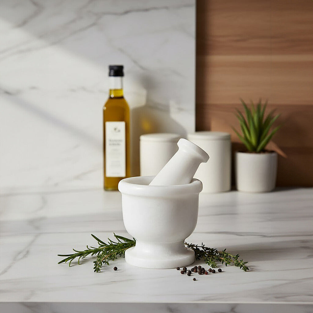 Orsina White Marble Mortar and Pestle – Handcrafted Spice Herb Grinder