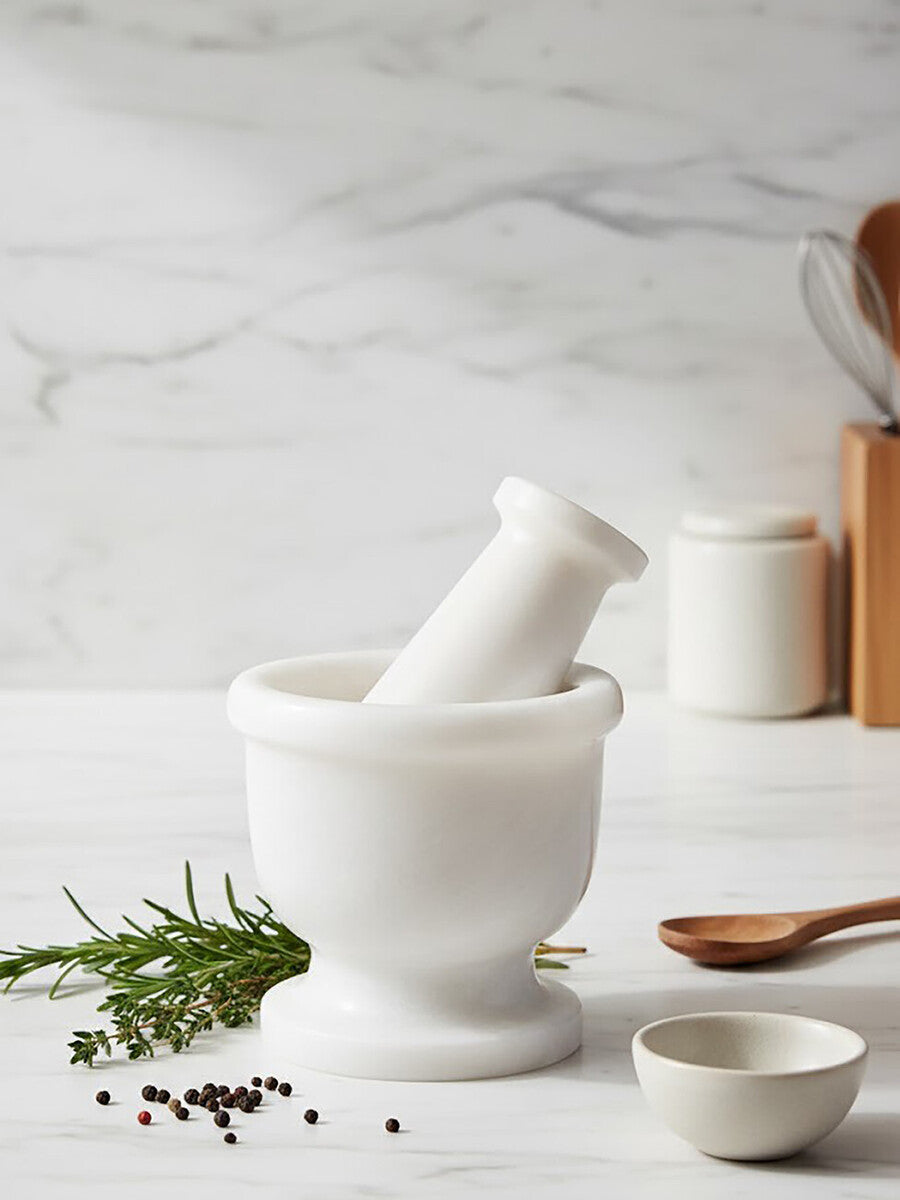 Orsina White Marble Mortar and Pestle – Handcrafted Spice Herb Grinder