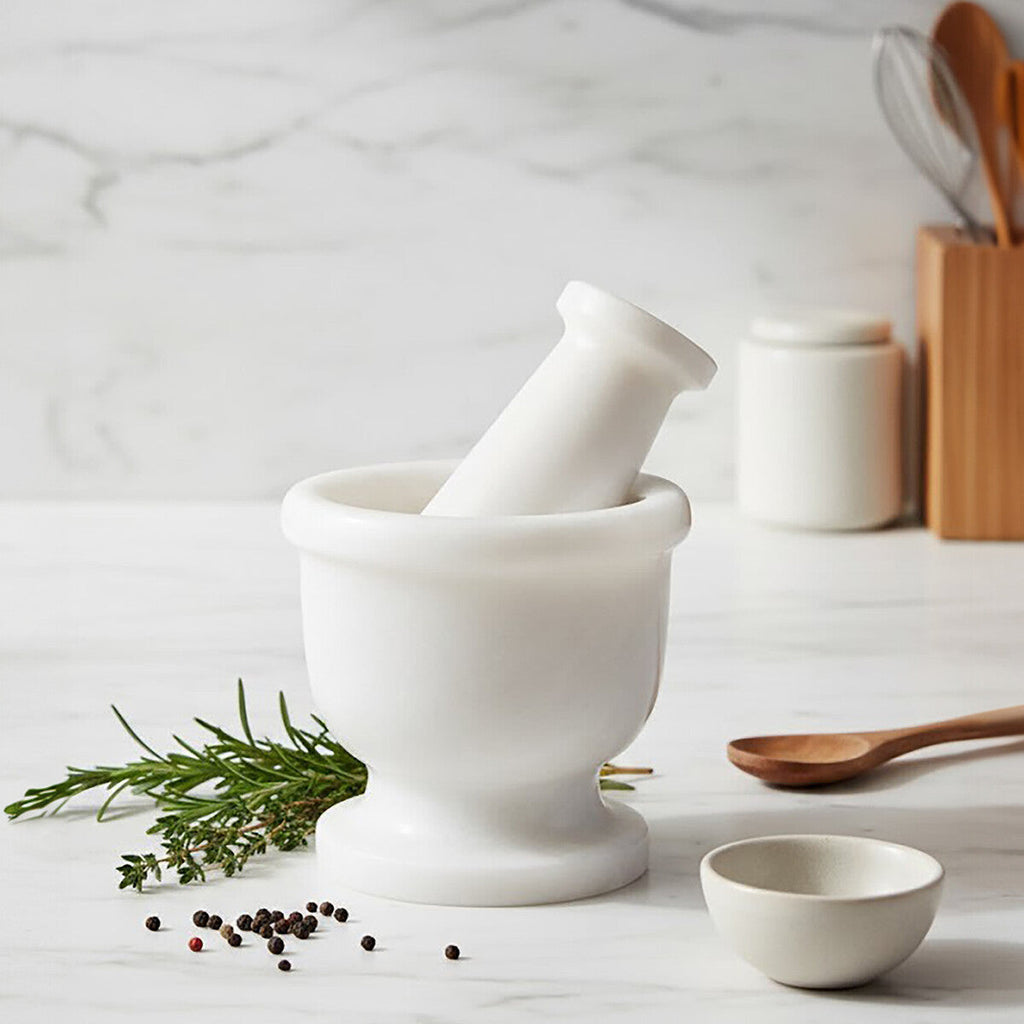Orsina White Marble Mortar and Pestle – Handcrafted Spice Herb Grinder