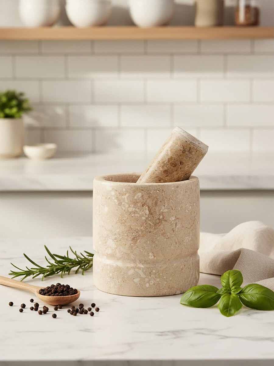 Orsina Marmore Cream Marble Mortar and Pestle – Natural Stone Grinder