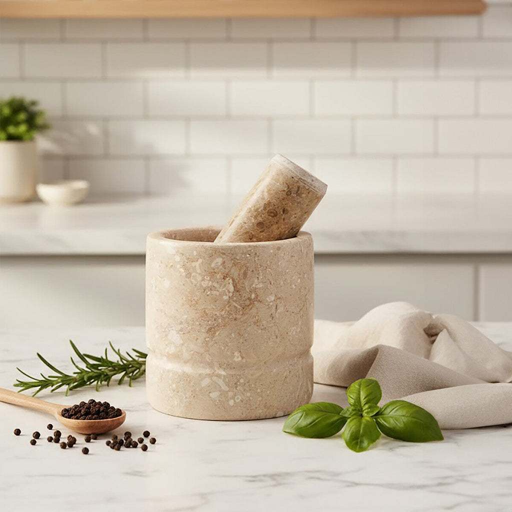Orsina Marmore Cream Marble Mortar and Pestle – Natural Stone Grinder
