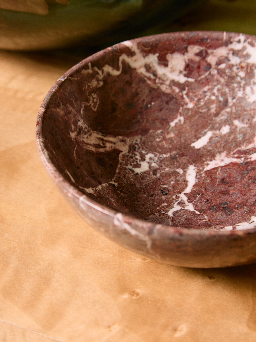 Orsina Marmore Red and White Marble Bowl – Polished Serving Centerpiece