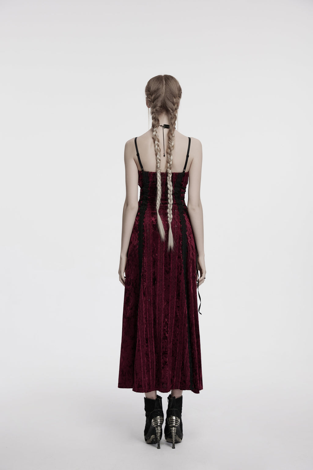 Punk Rave Vivienne Velvet Lace Panel Goth Slip Dress – Burgundy