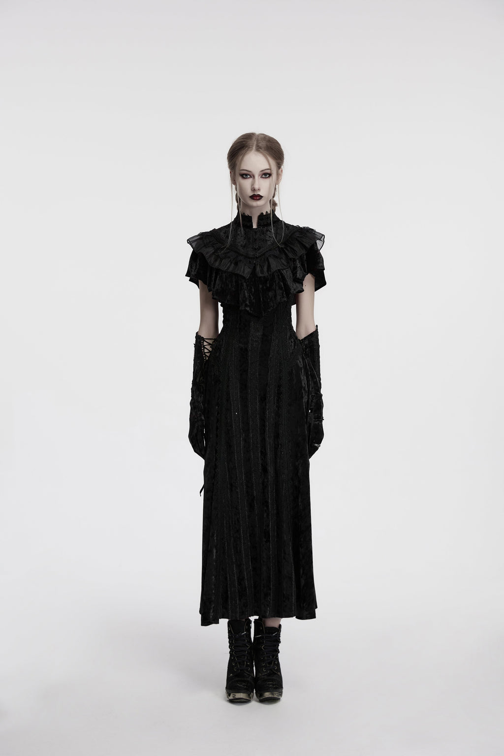 Punk Rave Elysia Velvet Ruffle Goth Shawl – Victorian Lace Collar Black