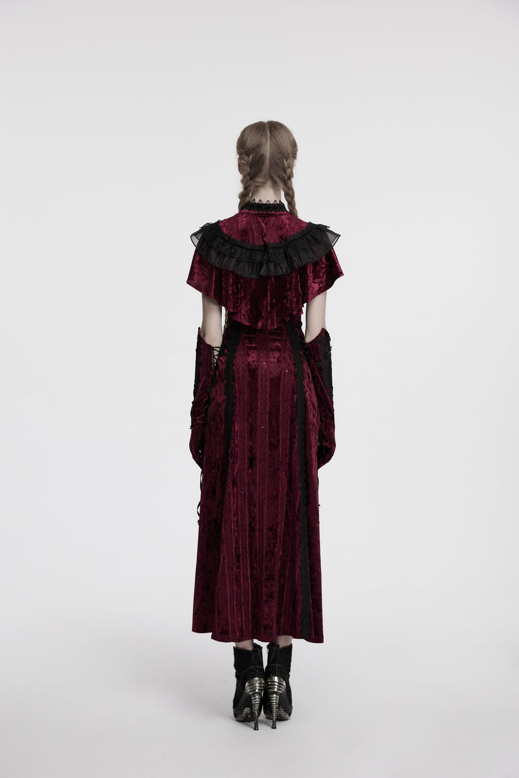 Punk Rave Elysia Velvet Ruffle Goth Shawl – Crimson Red & Black