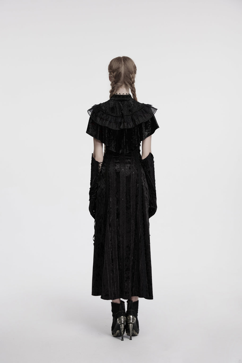 Punk Rave Elysia Velvet Ruffle Goth Shawl – Victorian Lace Collar Black