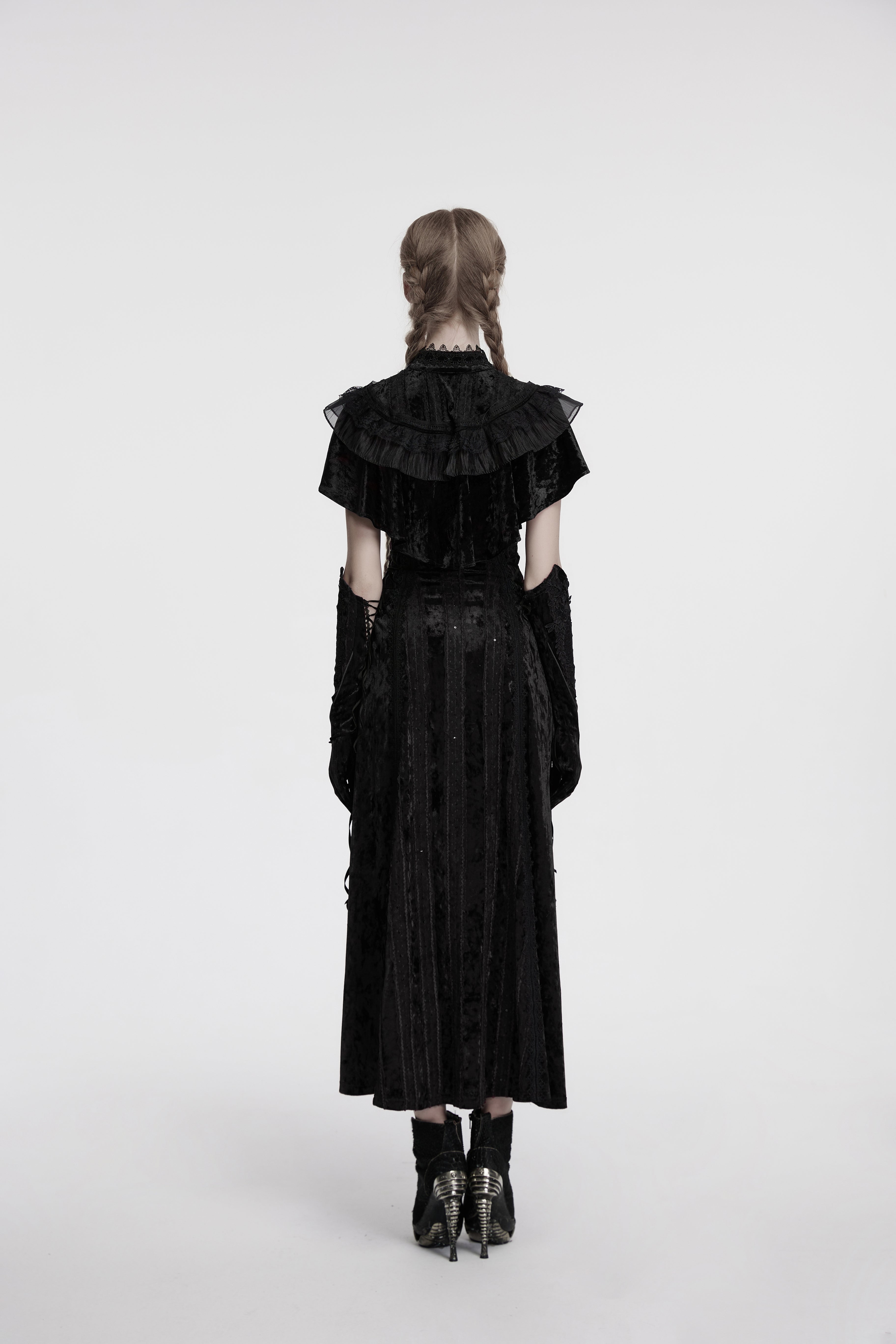 Punk Rave Elysia Velvet Ruffle Goth Shawl – Victorian Lace Collar Black