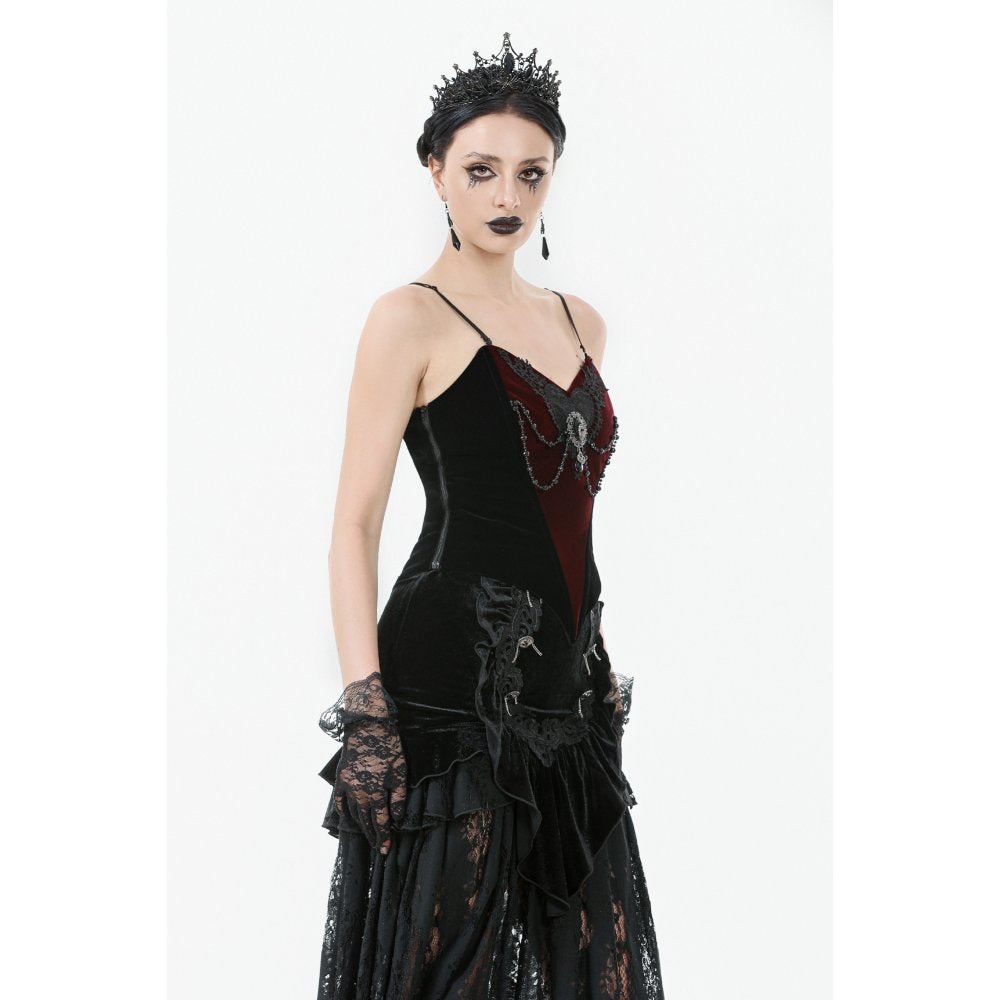 Dark in Love Morrigan Velvet & Lace Goth Top – Wine Red & Black