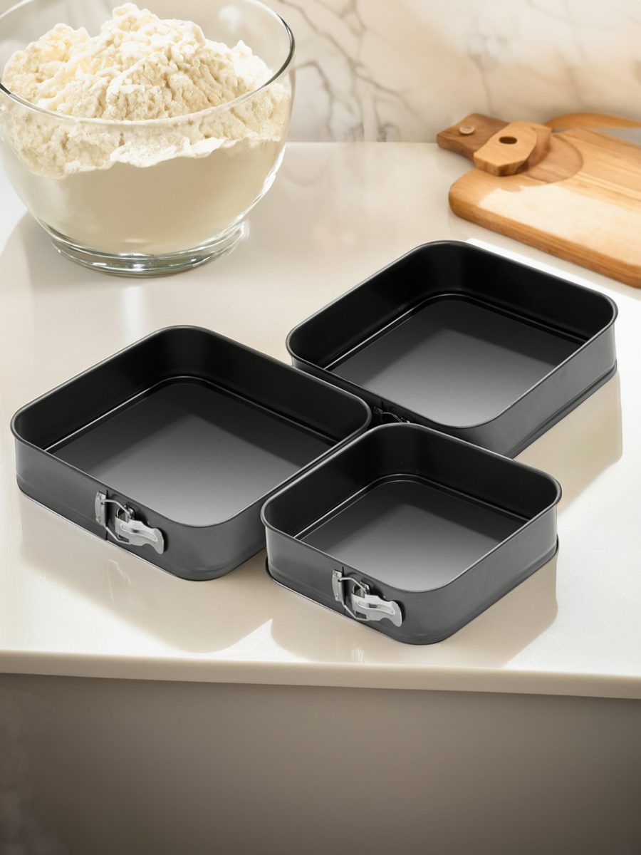 Orsina Mari Square Springform Cake Tins - Set of 3 Non-Stick Pans