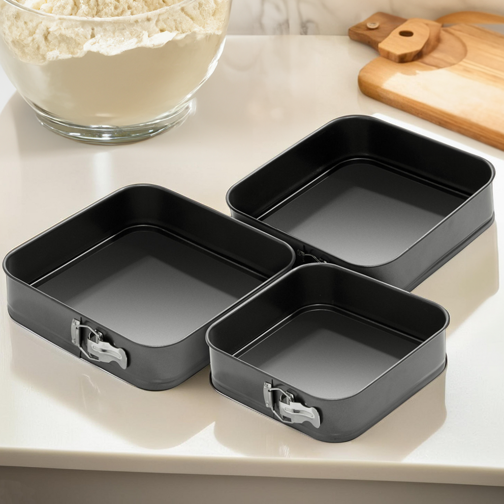 Orsina Mari Square Springform Cake Tins - Set of 3 Non-Stick Pans