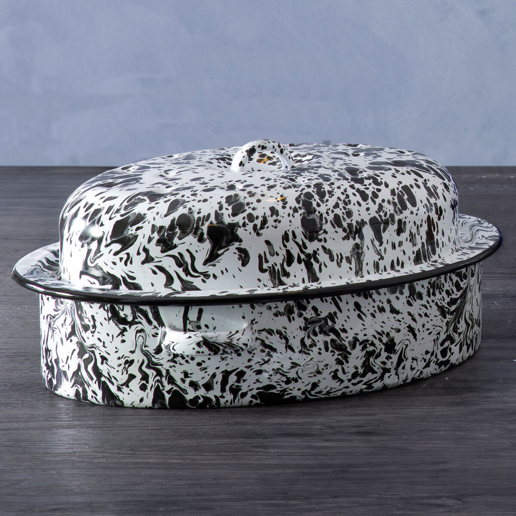 Orsina Hygge Oval Roaster – Black and White Splatter Ceramic Bakeware