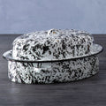 Orsina Hygge Oval Roaster – Black and White Splatter Ceramic Bakeware