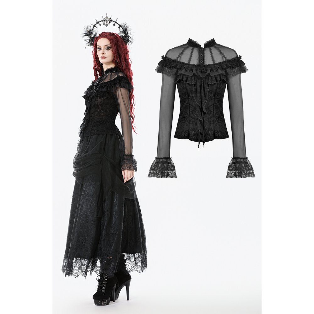 Dark in Love Seraphina Gothic Blouse – Victorian Ruffle Sheer Top