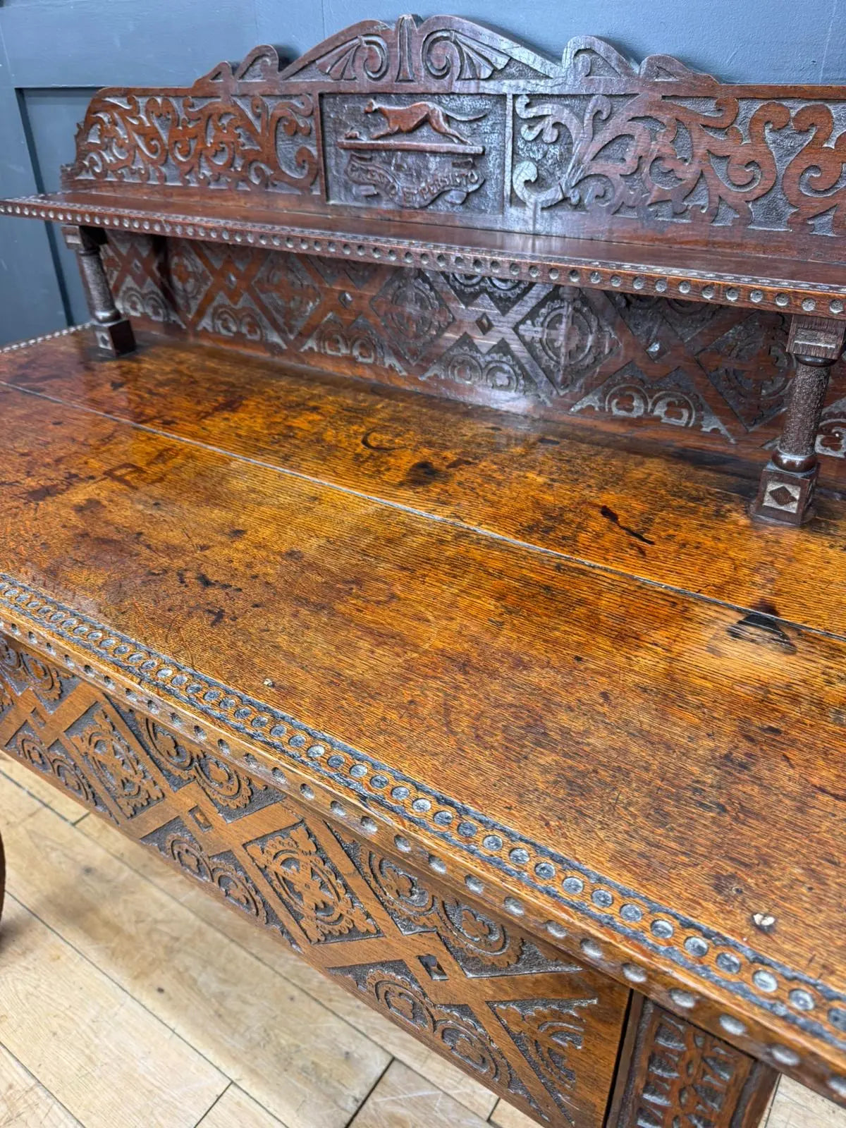 Antique Anglo-Indian Carved Oak Hall Table Sideboard / Antique Console Side Table