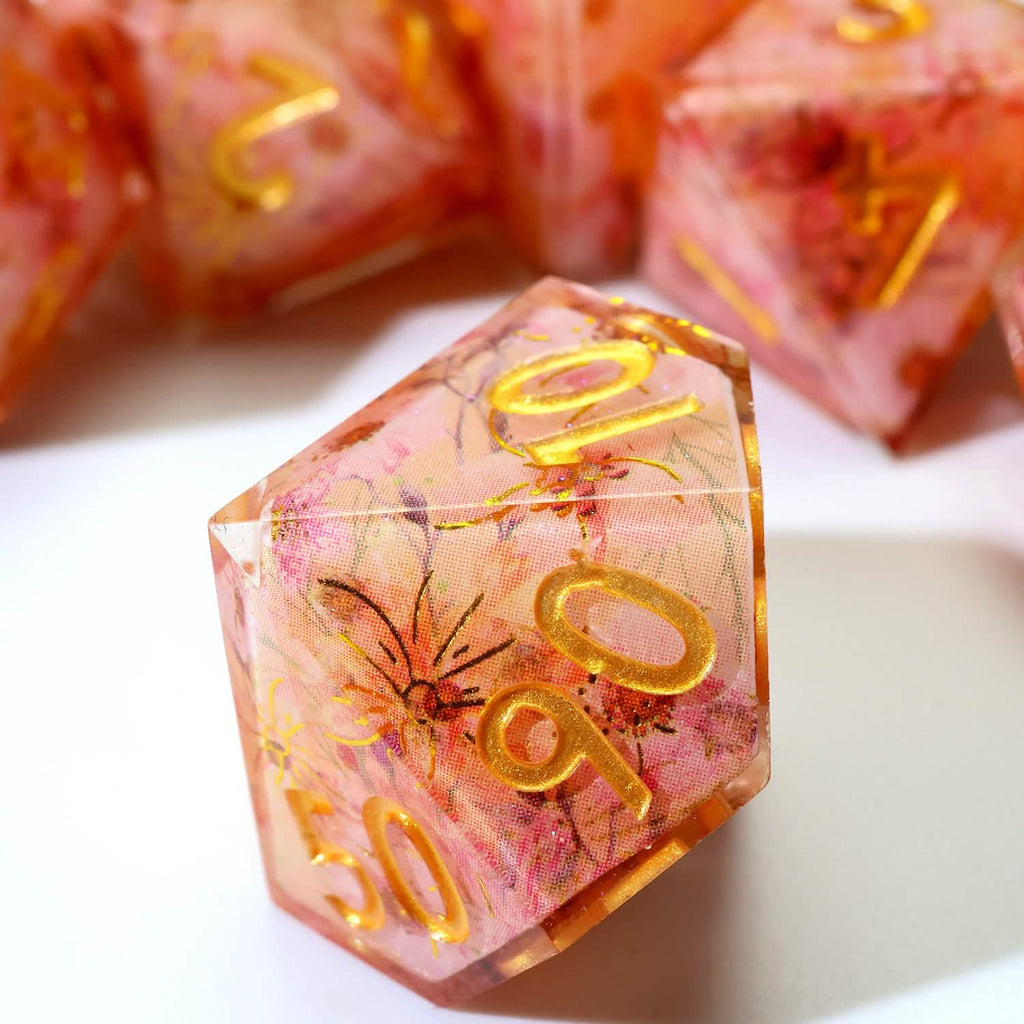 Fey Blossom | Sharp Edge Dice | Resin | 7 Piece Set