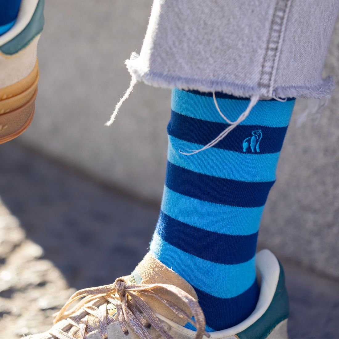 Swole Panda Sky Blue Striped Bamboo Socks – Breathable & Sustainable