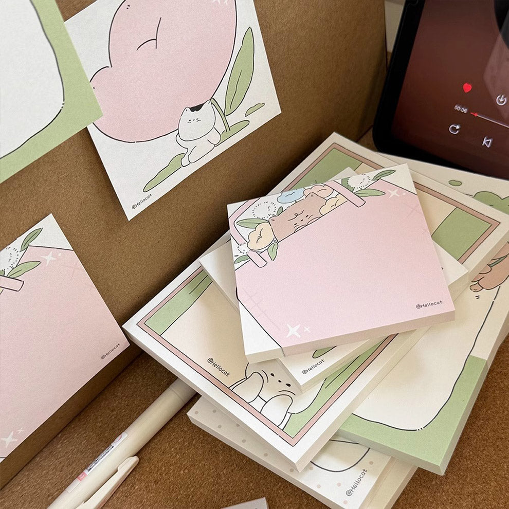 Cat Memo Note Pad by LuLuFun Studio – Cute Floral Stationery, 50 Sheets