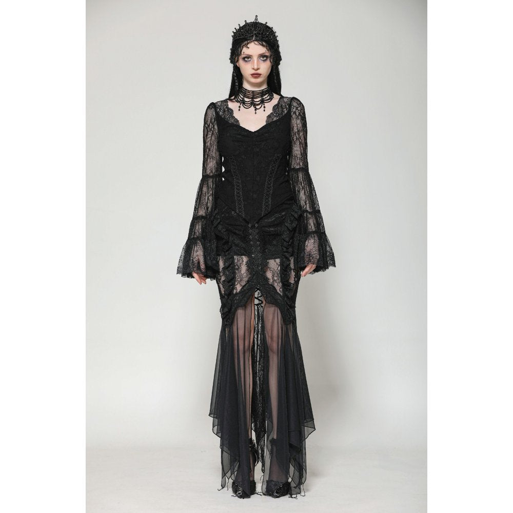 Dark in Love Zuri Gothic Lace Top – Romantic Bell-Sleeve Layered Cuff