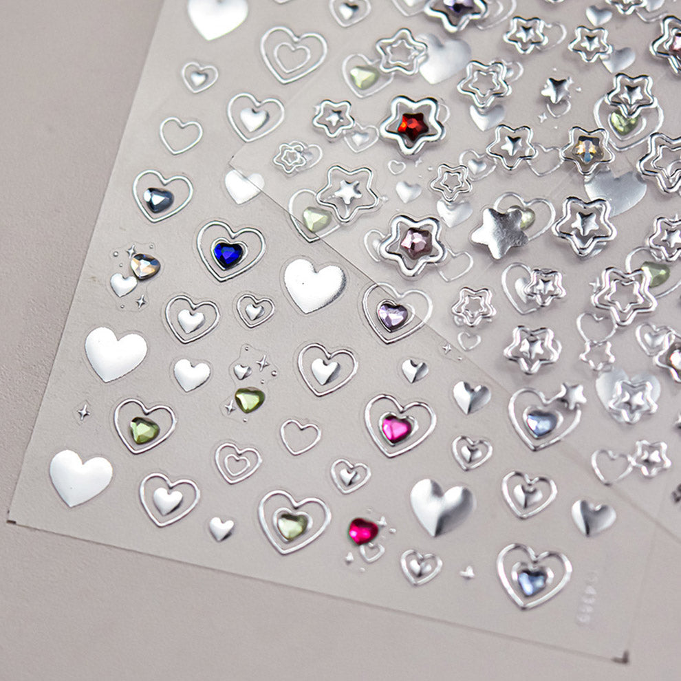 LuLuFun Studio Silver Star Heart 5D Nail Deco Stickers - 1 Sheet