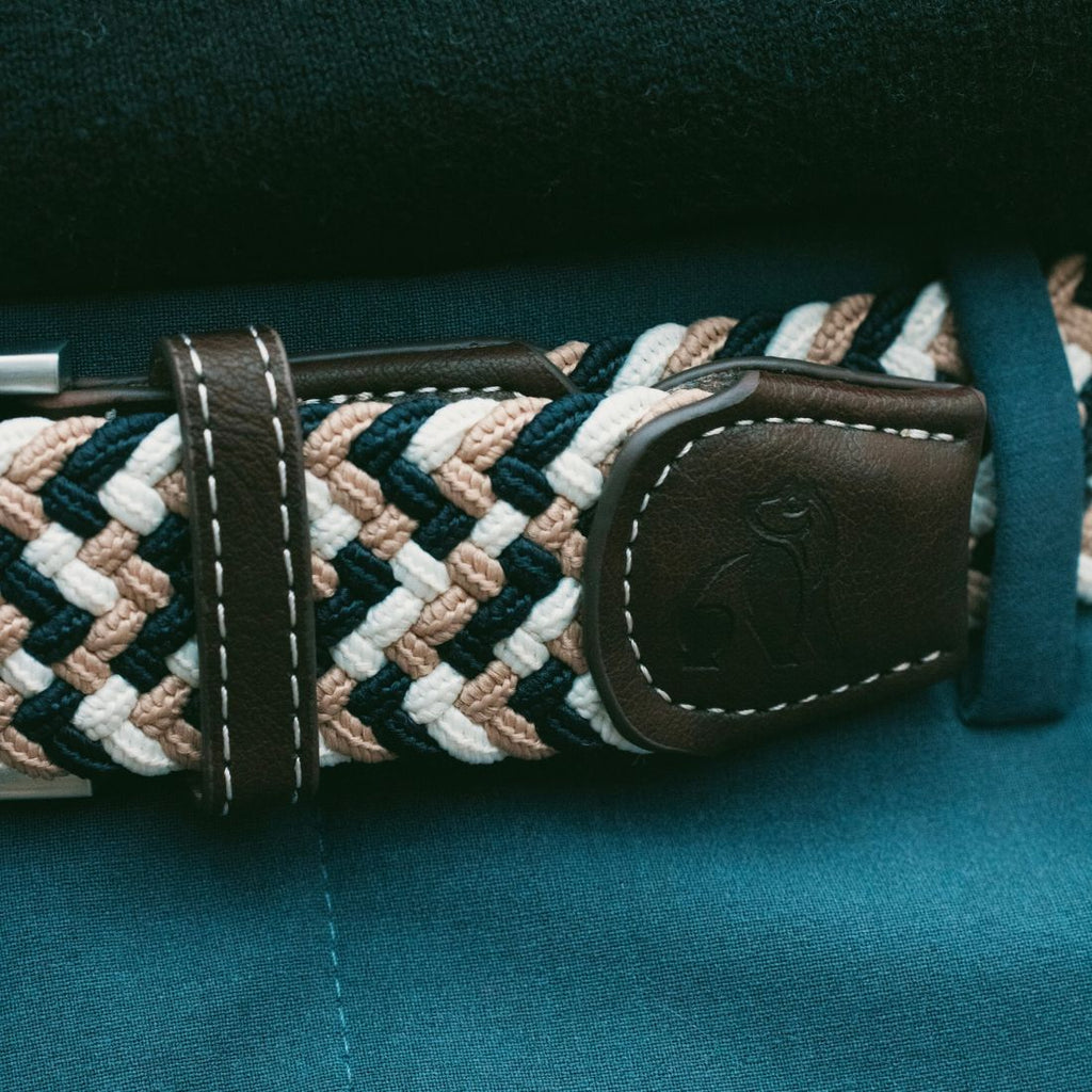 Swole Panda Recycled Woven Belt – Navy & Beige Zigzag Elasticated