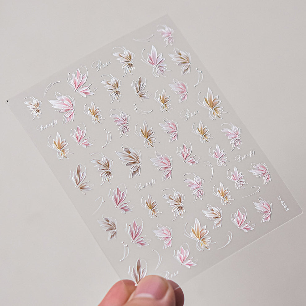 LuLuFun Studio Pink Flower 5D Nail Deco Stickers - Floral Nail Art Decals