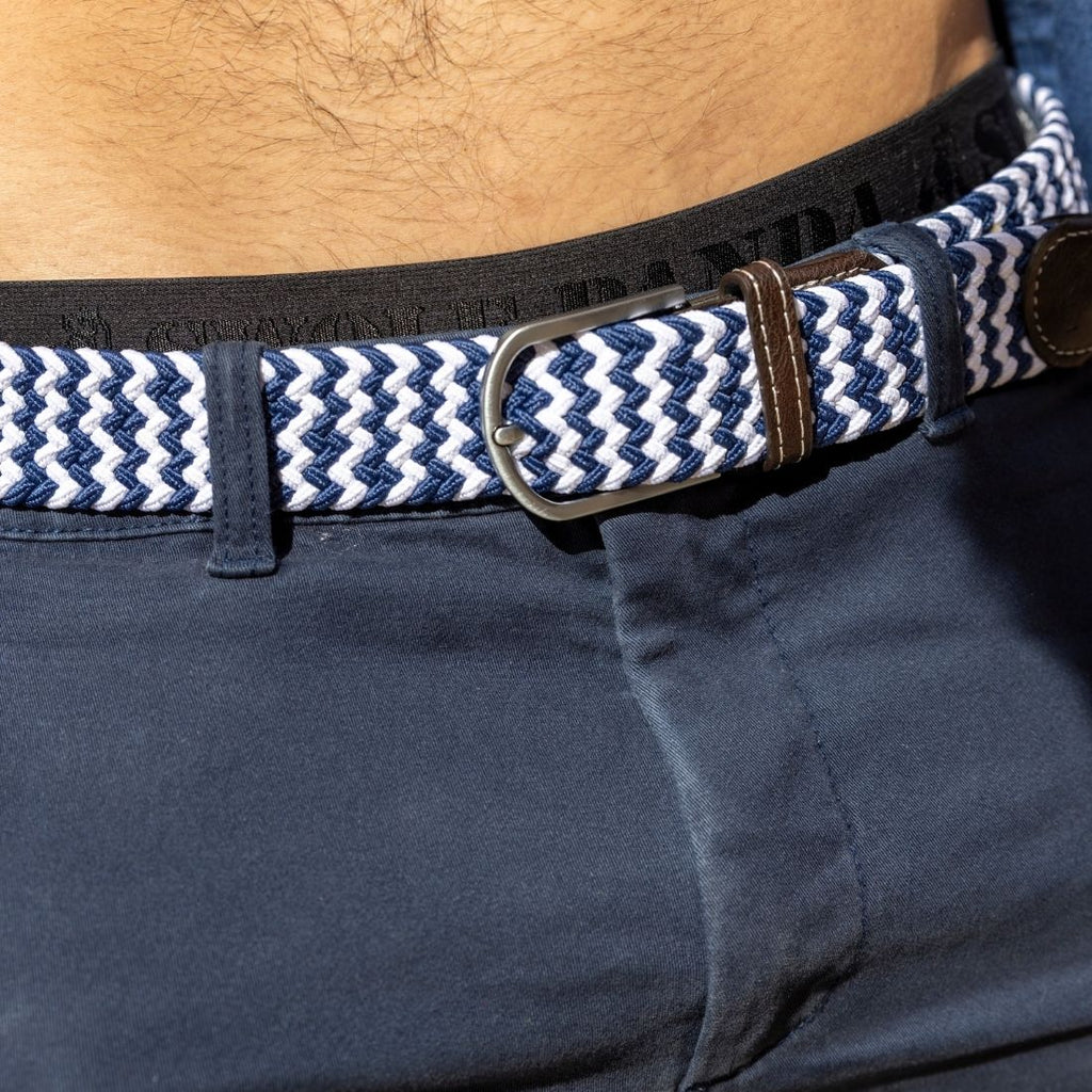 Swole Panda Recycled Woven Belt – Navy & White Zigzag Elasticated