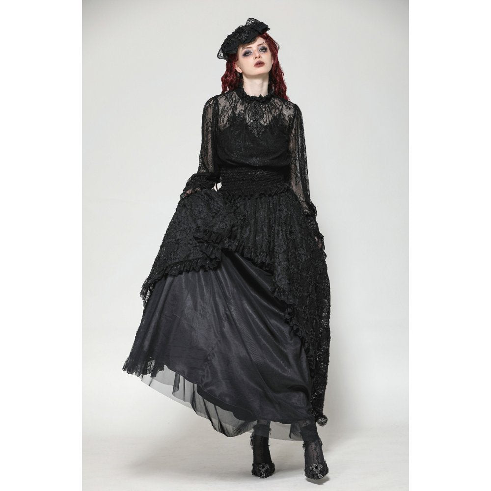 Dark in Love Aoife Black Victorian Lace Top – Gothic Pleated Waist Blouse