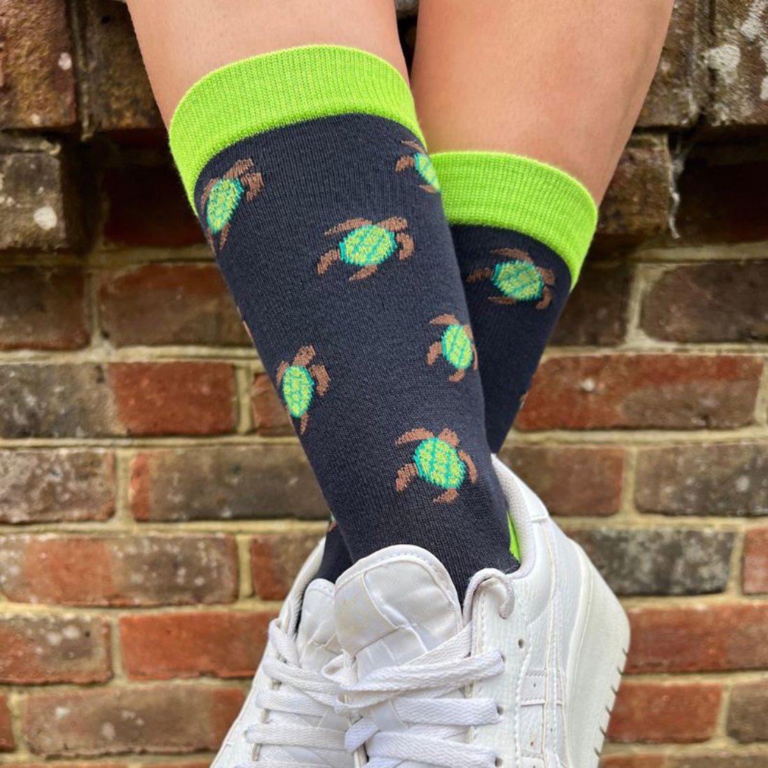 Swole Panda Turtle Bamboo Socks – Soft & Durable Neon Green Footwear