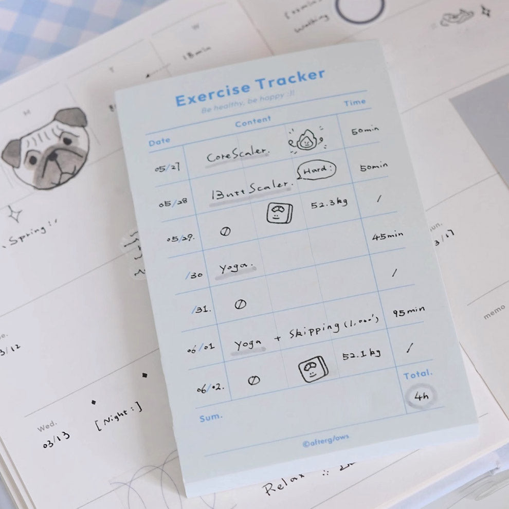 Exercise Tracker Memo Note Pad by LuLuFun Studio - 60 Sheet Workout Log