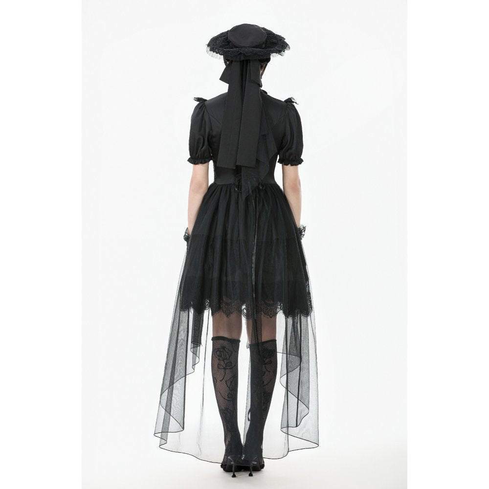 Dark in Love Ebon Rose Goth Dress – Black High-Low Mesh & Lace Gown