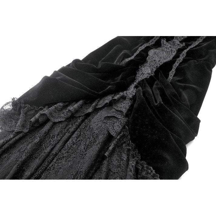 Dark in Love Vampiress Velvet and Lace Maxi Dress – Gothic Black