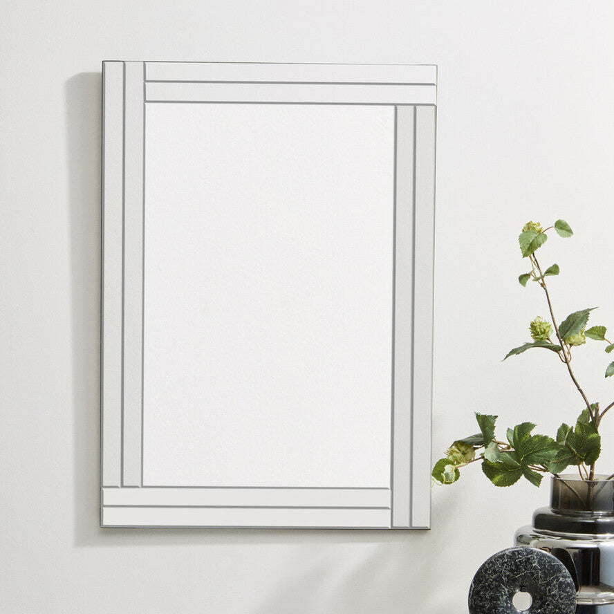 Orsina Milania Bevelled Wall Mirror – Silver Double Line Frame