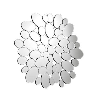 Orsina Tufa Pebble Mirror – Round Silver Bevelled Wall Art Decor