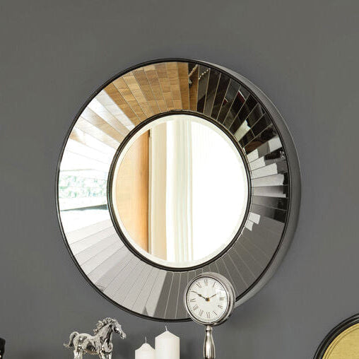 Orsina Clavier Round Wall Mirror – Modern Black Geometric Frame