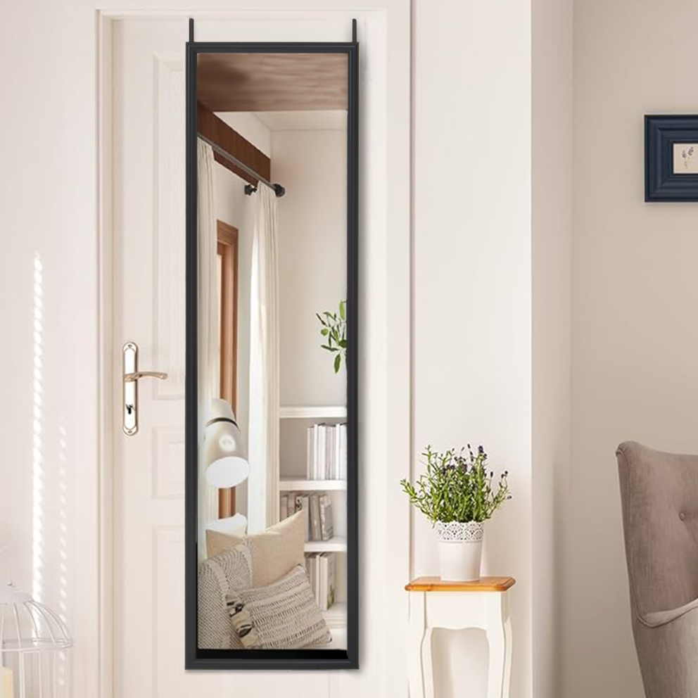 Orsina Mize Over Door Mirror – Full Length Black Plastic Frame