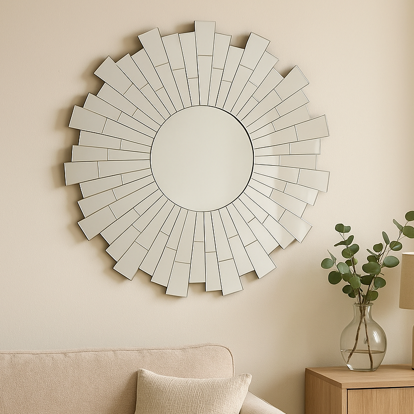Orsina Glitzy Sunburst Round Wall Mirror – Bevelled Glass Decor