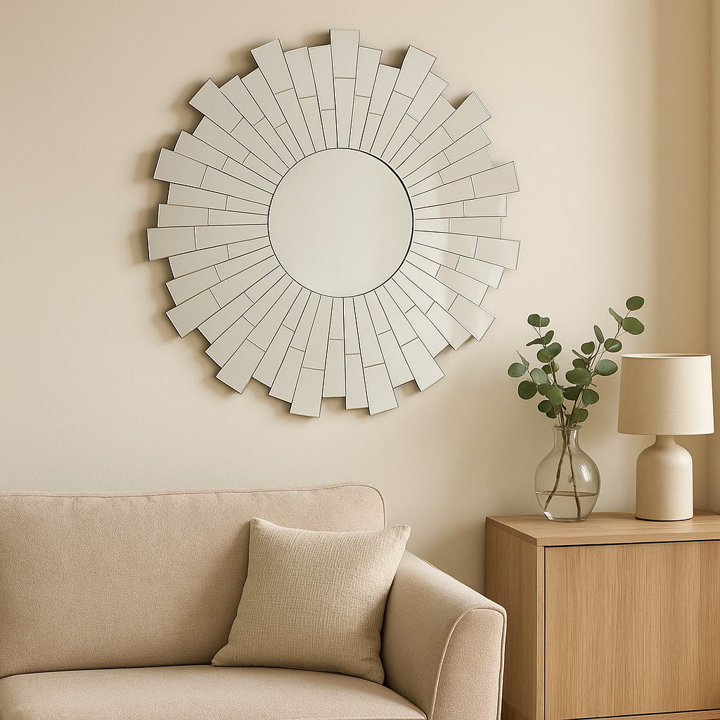 Orsina Glitzy Sunburst Round Wall Mirror – Bevelled Glass Decor