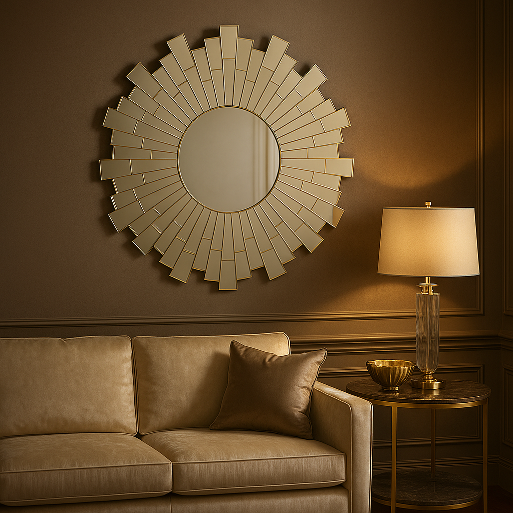 Orsina Glitzy Sunburst Round Wall Mirror – Bevelled Glass Decor