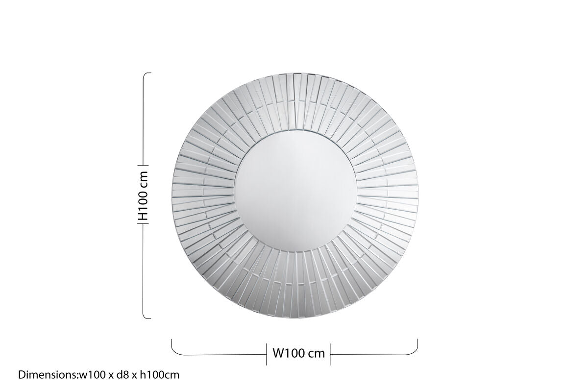 Orsina Anson Round Wall Mirror – Silver Flared Frame Bevelled Glass