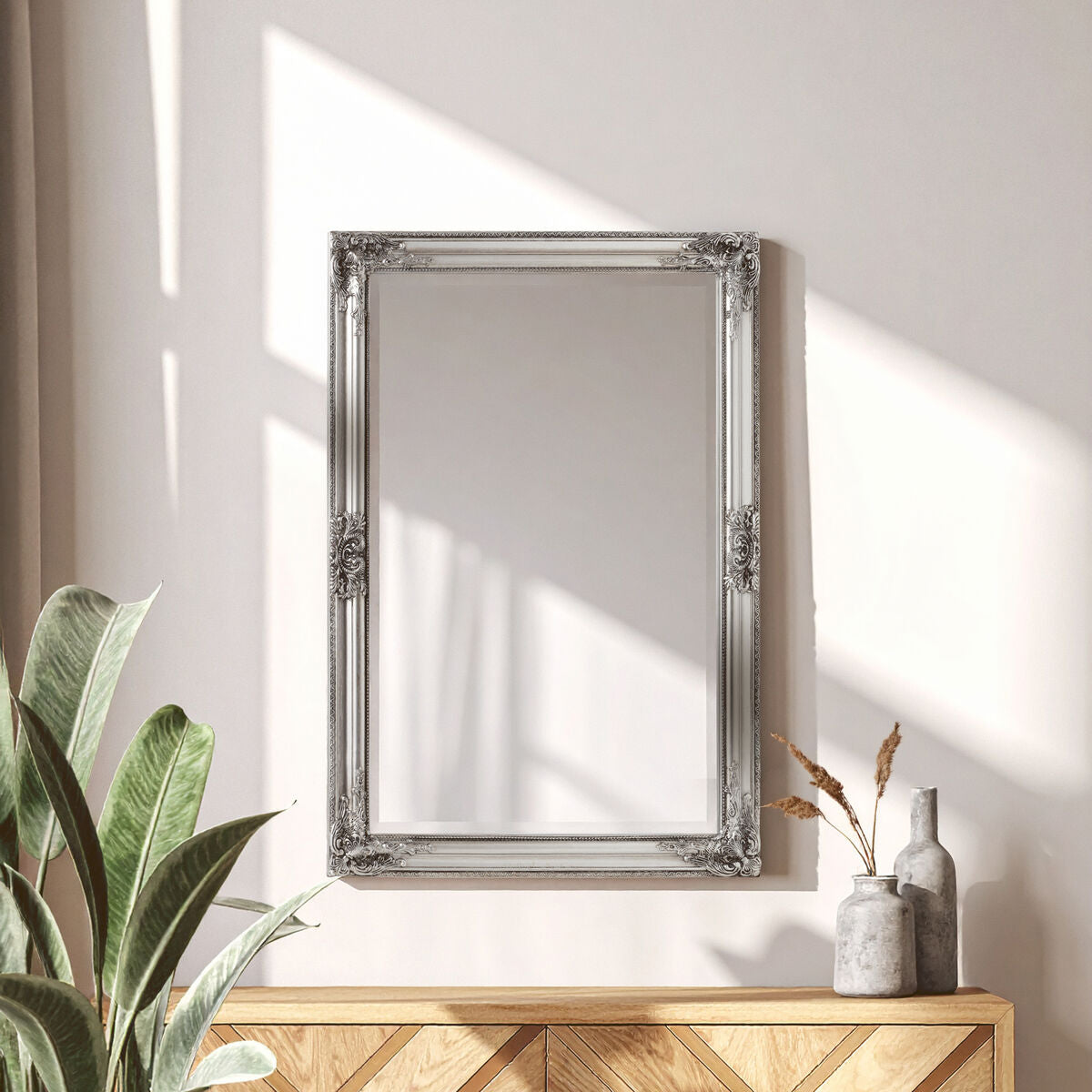 Orsina Brussels Rustic Silver Wall Mirror | Vintage Wood Frame
