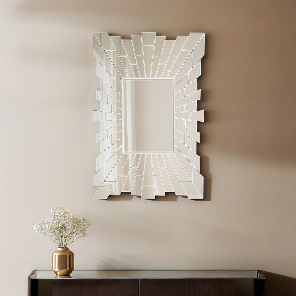 Orsina Glitzy Rectangular Wall Mirror – Silver Mosaic Tile Frame