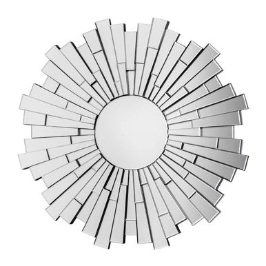 Orsina Glitzy Sunburst Round Wall Mirror – Silver Beveled Glass