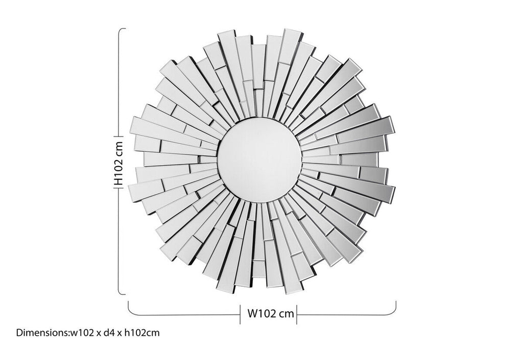 Orsina Glitzy Sunburst Round Wall Mirror – Silver Beveled Glass