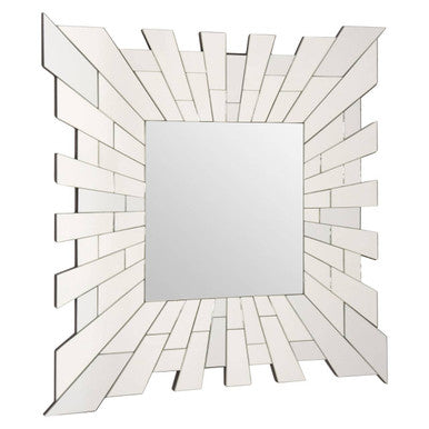 Orsina Glitzy Square Wall Mirror – Silver Mosaic Tiled Frame Decor