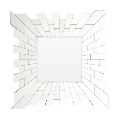 Orsina Glitzy Square Wall Mirror – Silver Mosaic Tiled Frame Decor