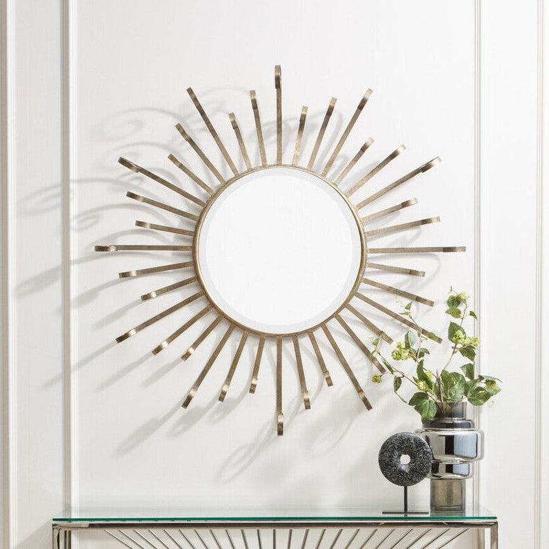 Orsina Cissell Sunburst Wall Mirror – Silver Metal Spoke Style Decor