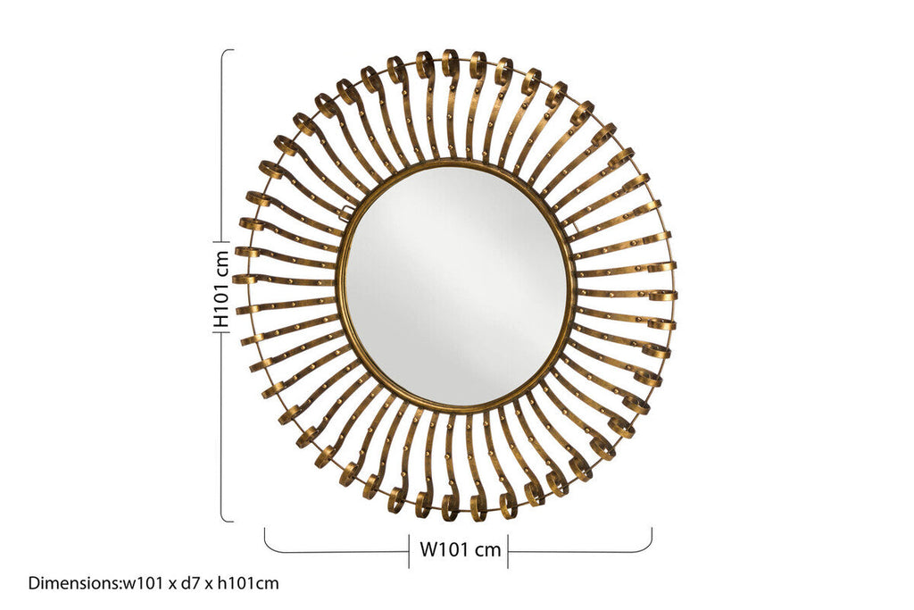 Orsina Cissell Round Wall Mirror – Gold Spoke Frame Sunburst Decor