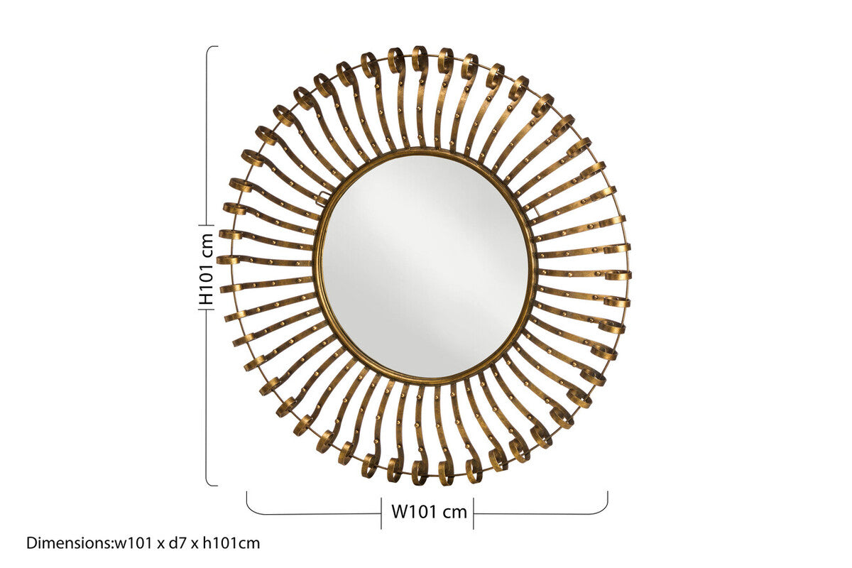Orsina Cissell Round Wall Mirror – Gold Spoke Frame Sunburst Decor