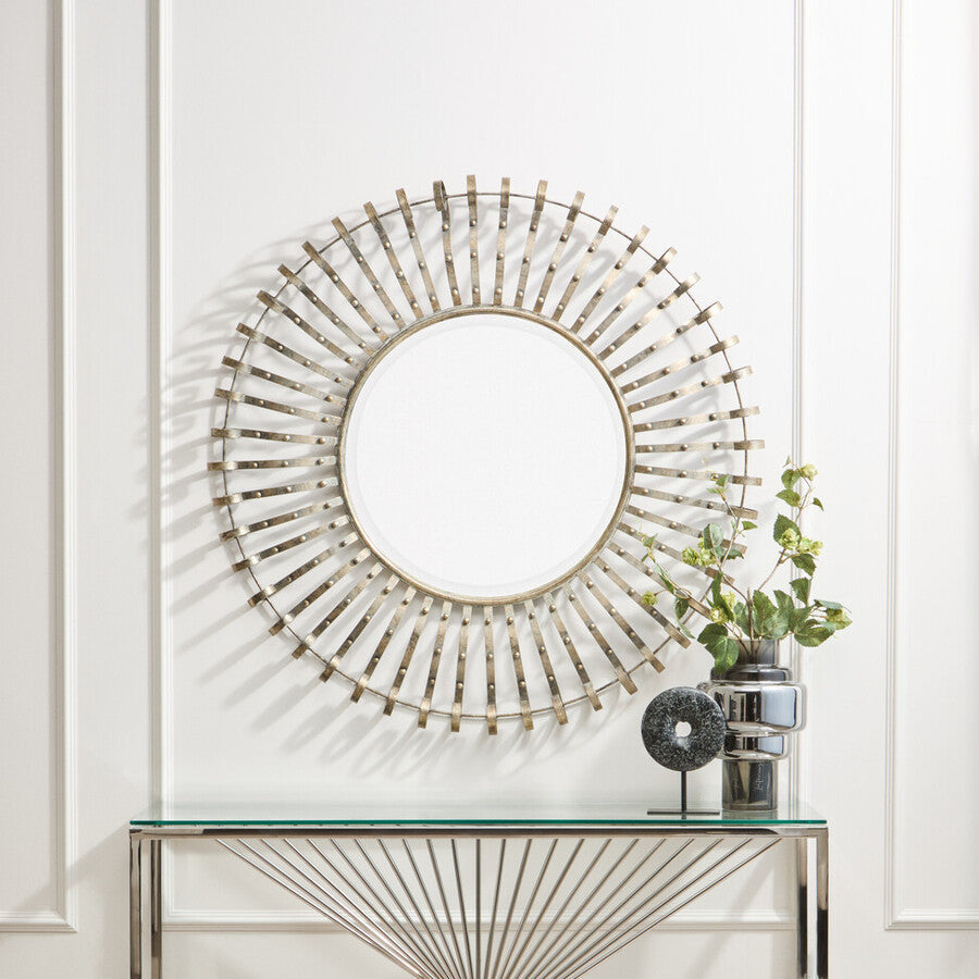 Orsina Cissell Round Wall Mirror – Gold Spoke Frame Sunburst Decor
