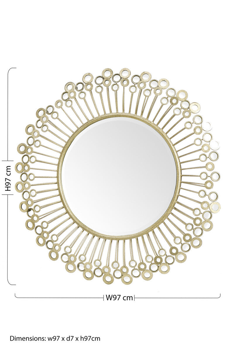 Orsina Cissell Gold Wall Mirror – Sculptural Mirrored Disc Detail